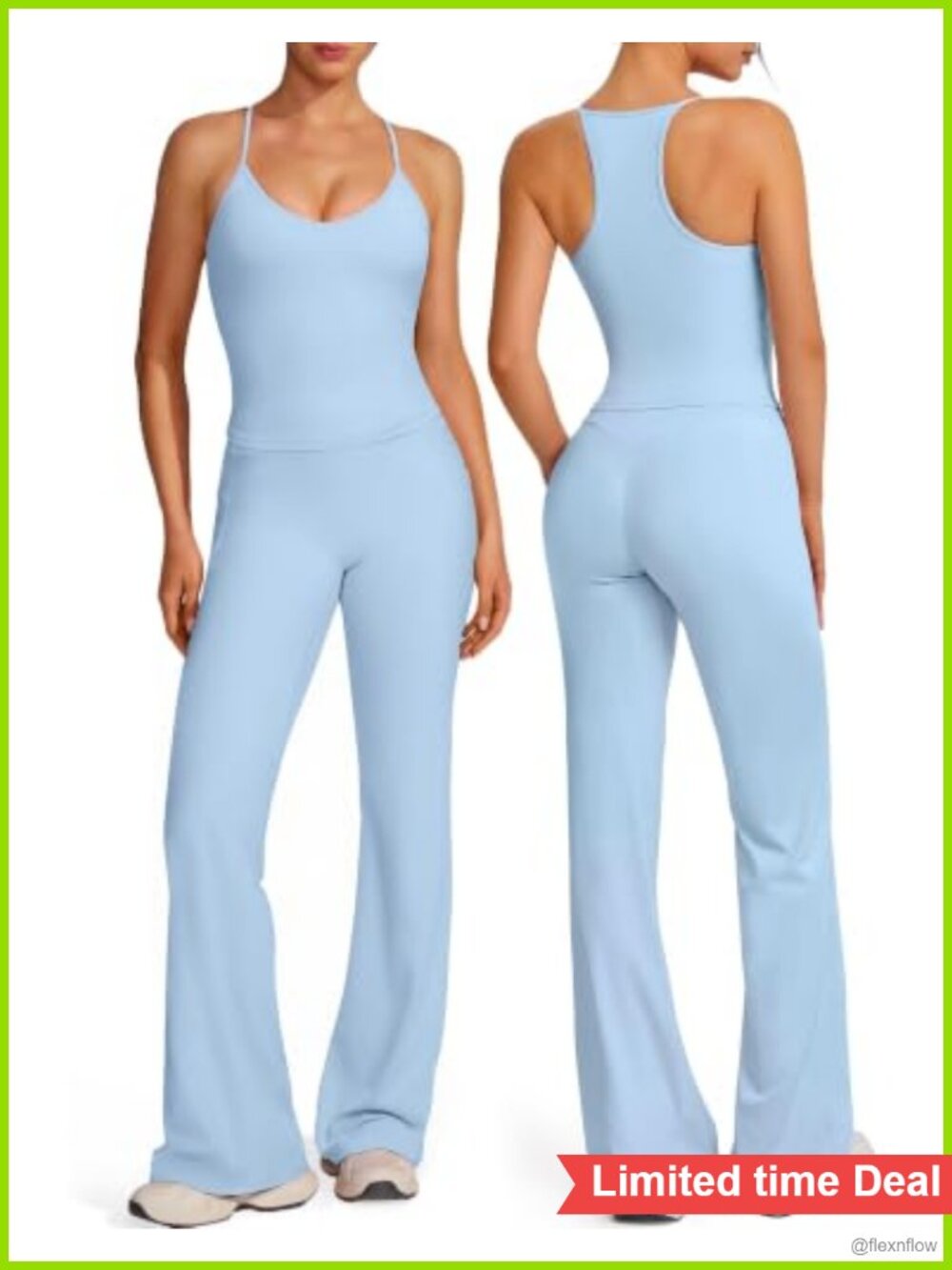 Womens Workout Set Padded Tank Top Flare Leggings with Pockets